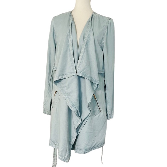 Soft Surroundings Open Front Chambray Jacket Blue Asymmetric Draped - Picture 3 of 12